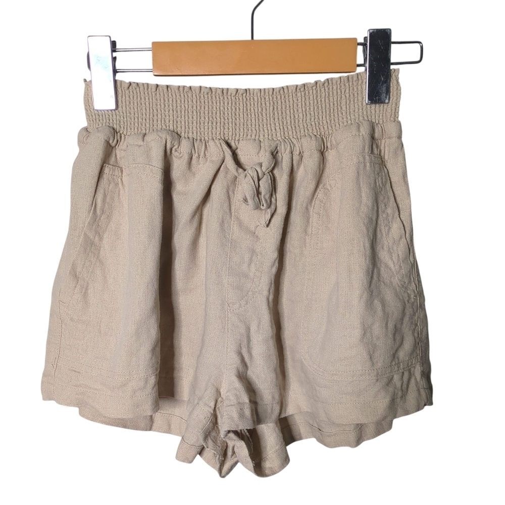 Love Tree Linen Blend Elastic Waist Tan Shorts Size Medium